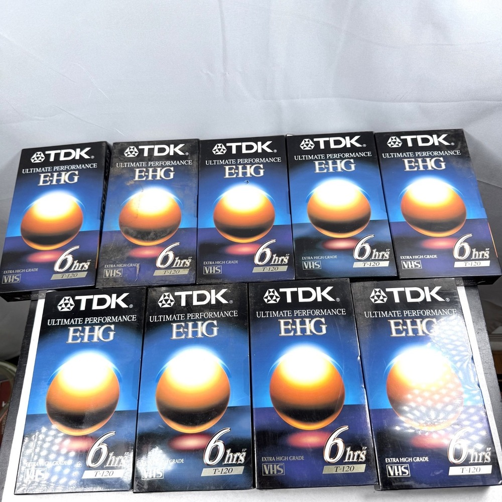 TDK EHG Extra High Grade 6 Hours T-120 Blank VHS VCR Tapes 9 Pack NEW Sealed NOS